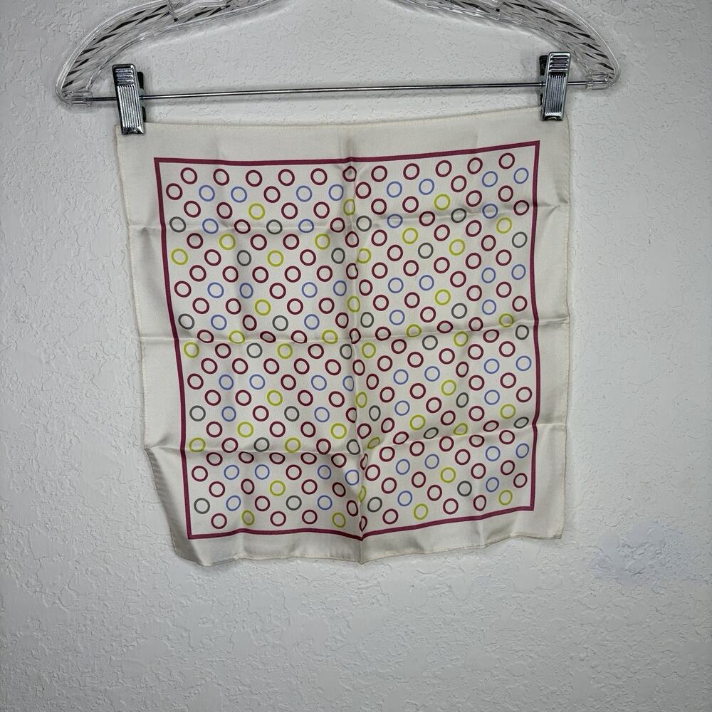 Nordstrom Beige With Multicolor Circles Print Square Handkerchief Silk, colorful